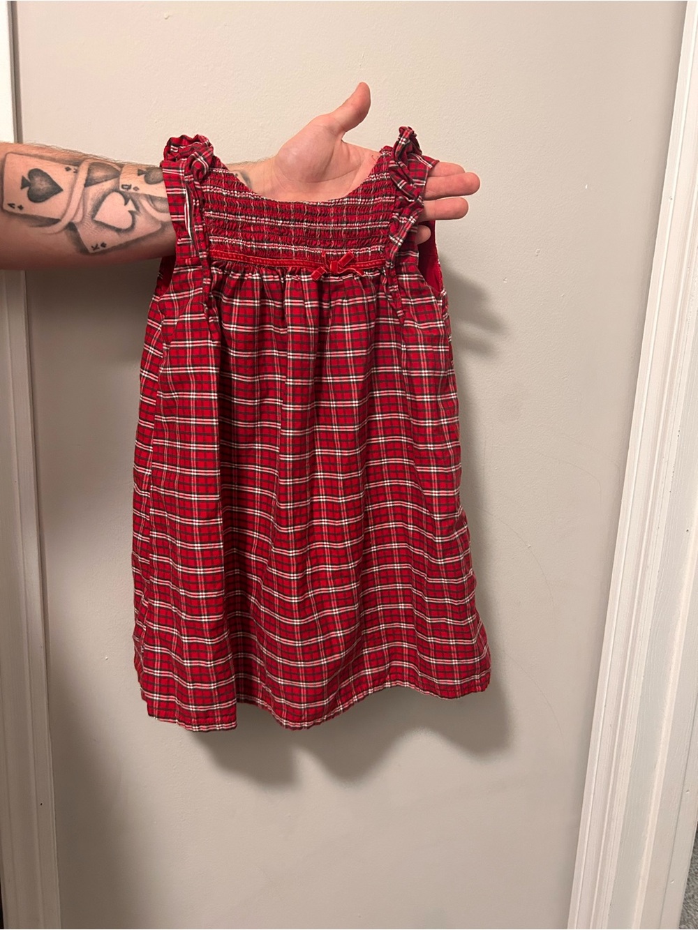 Girls Red Plaid Smocked Dress